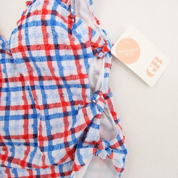 Gianni Bini One Piece Swimsuit Plunge VNeck Gingham Plaid Monokini Size XS NWT - Picture 7 of 13